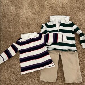 Janie and Jack Striped Long-Sleeve Polo Tops - White, Purple & Green